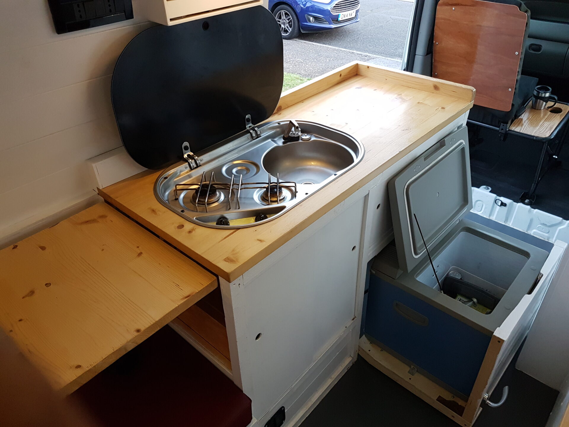 Self-build motorhome kitchen
